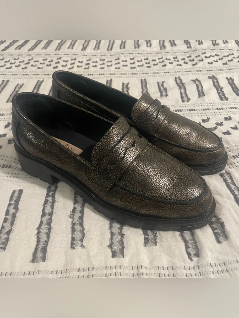 Anna Lucca Metallic Bronze Penny Loafers for Women